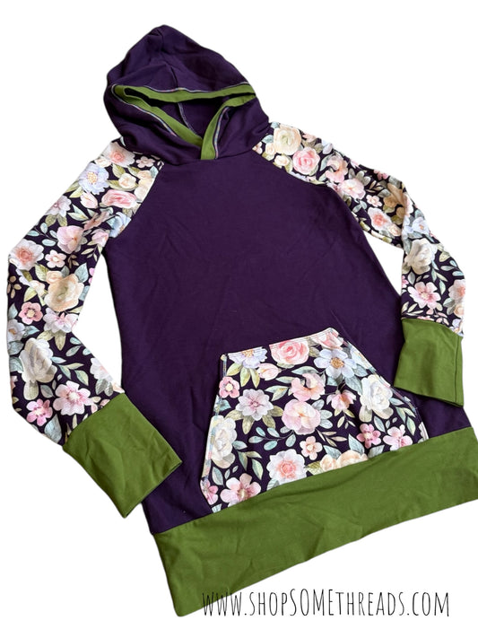 Organic Eggplant floral Hoodie - Adult